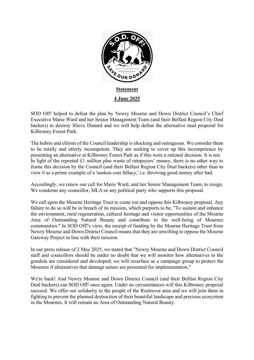 Donard Mountain (@sodoffdonard) on Twitter photo Solidarity with our friends <a href="/RostrevorRARE/">RARE - Rostrevor Action Respecting the Environment</a> and others in the Rostrevor area who oppose the Kilbroney Forest Park gondola proposal. We will support the opponents in defeating this elitist project. See our statement below. Solidarity with our friends <a href="/RostrevorRARE/">RARE - Rostrevor Action Respecting the Environment</a> and others in the Rostrevor area who oppose the Kilbroney Forest Park gondola proposal. We will support the opponents in defeating this elitist project. See our statement below.