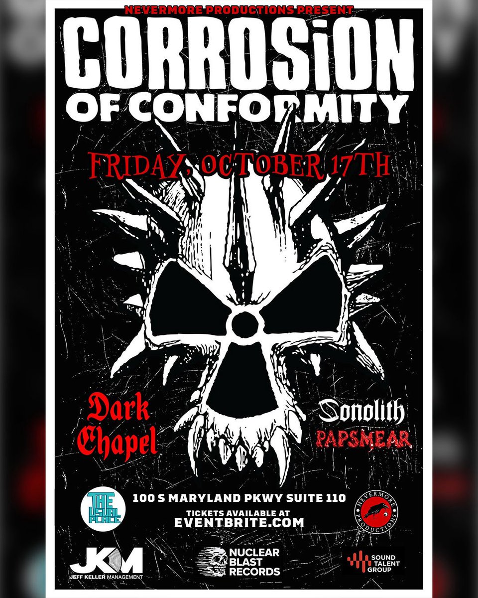 Dario Lorina (@dariolorina) on Twitter photo D A R K C H A P E L will be OPENING for CORROSION OF CONFORMITY <a href="/coccabal/">Corrosion of Conformity</a> OCTOBER 17th, 2025 <a href="/usual_las/">TheUsualplacelv</a> along with Las Vegas’ SONOLITH and PAPSMEAR!
Tickets: eventbrite.com/e/corrosion-of… D A R K C H A P E L will be OPENING for CORROSION OF CONFORMITY <a href="/coccabal/">Corrosion of Conformity</a> OCTOBER 17th, 2025 <a href="/usual_las/">TheUsualplacelv</a> along with Las Vegas’ SONOLITH and PAPSMEAR!
Tickets: eventbrite.com/e/corrosion-of…