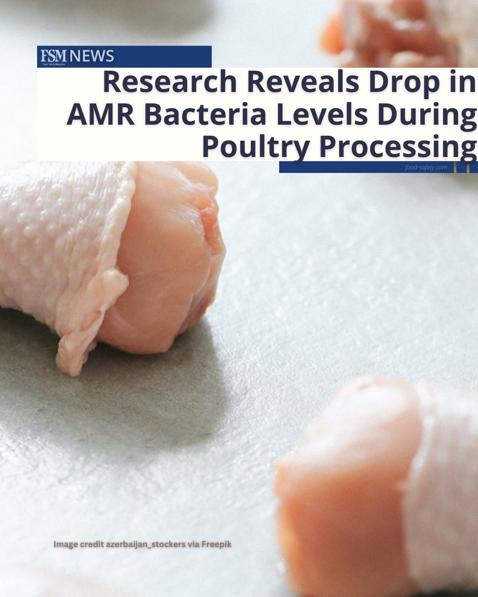 FoodSafetyMag's tweet image. A research project funded by the UK’s Food Standards Agency (FSA) revealed a drop in antimicrobial resistant (AMR) bacteria levels during poultry processing. Learn more: brnw.ch/21wT9pO
#ContaminationControl #PoultryProcessing