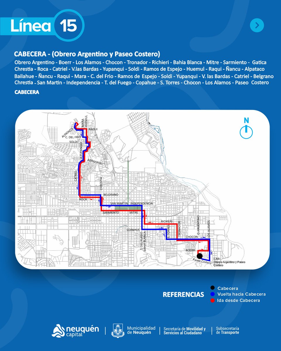 🚧A partir de hoy se modifica el recorrido de las líneas 2, 5, 12, 15, 16, 18 y 30 🚌 debido al cambio de sentido en calles troncales:
➡️ Dr. Leandro N. Alem y su continuación Saturnino Torres: sentido único norte a sur; Borlenghi y su continuación: sentido único sur a norte.