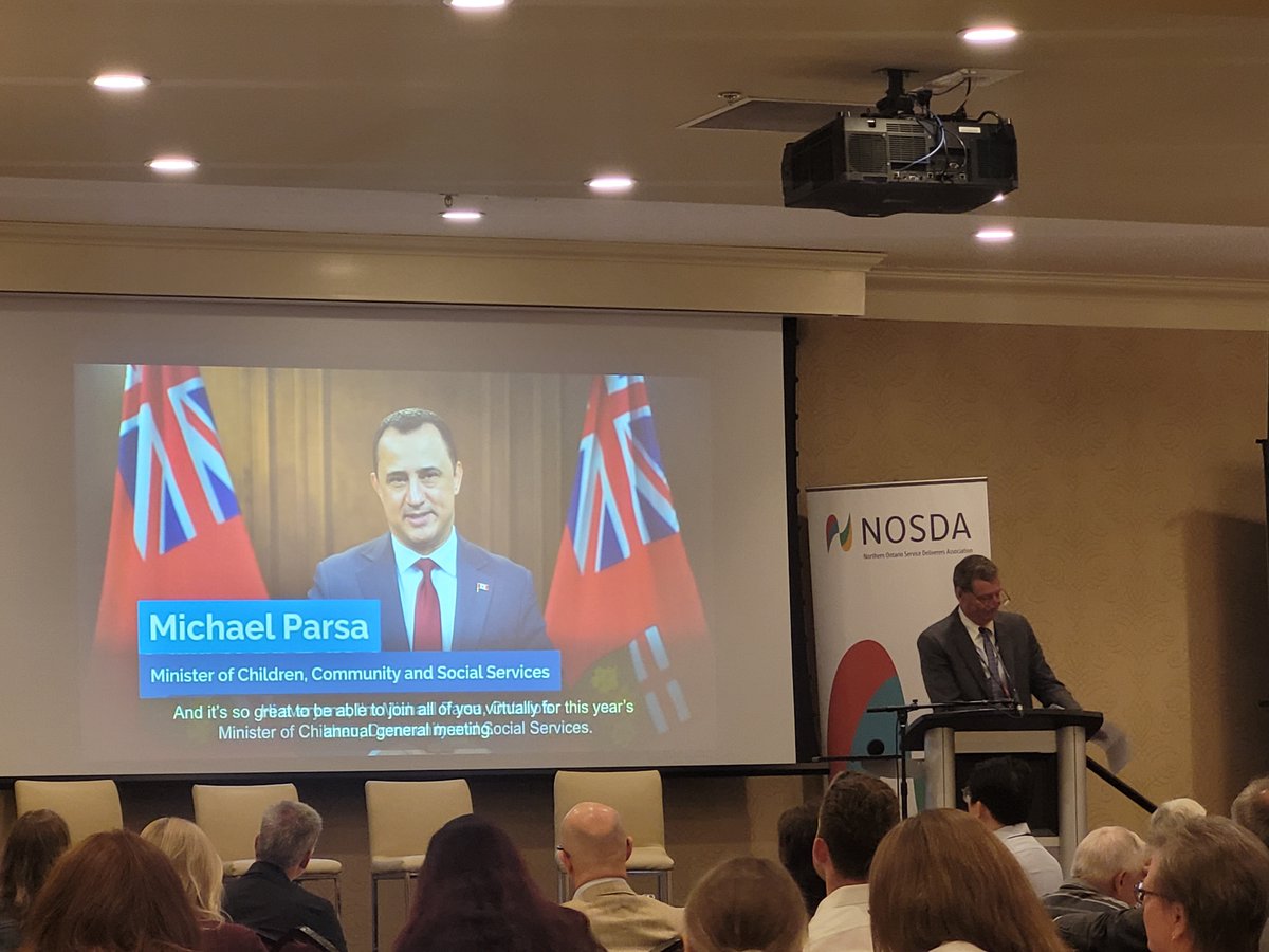 NOSDA2's tweet image. Attendees were welcomed by Stephanie Pagnucco, Chair of the District of Sault Ste. Marie DSSAB; Norman Mann, Chair of the Algoma DSSAB; and Sault Ste. Marie Mayor Matthew Shoemaker. A video message was also shared from Michael Parsa, Minister of MCCSS