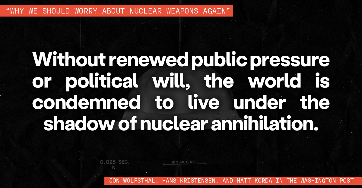"We deserve better."

From <a href="/nukestrat/">Hans Kristensen (also on Bluesky)</a>, <a href="/mattkorda/">Matt Korda</a>, and Jon Wolfsthal today in <a href="/PostOpinions/">Washington Post Opinions</a>: Why we should worry about nuclear weapons again

🔗below