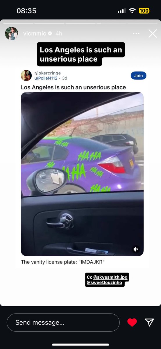 lou is still driving the joker mobile and he has been posted to r/jokercringe 😭😭😭
