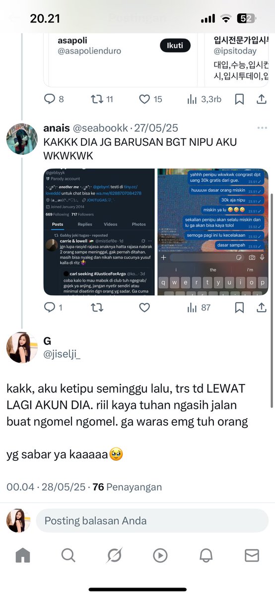 jiselji_'s tweet photo. @stdyspc ka jgn pake jasa @gabbyssk dia penipu, aku liat dia rep tweet kamu https://t.co/5iZUnUvXZq