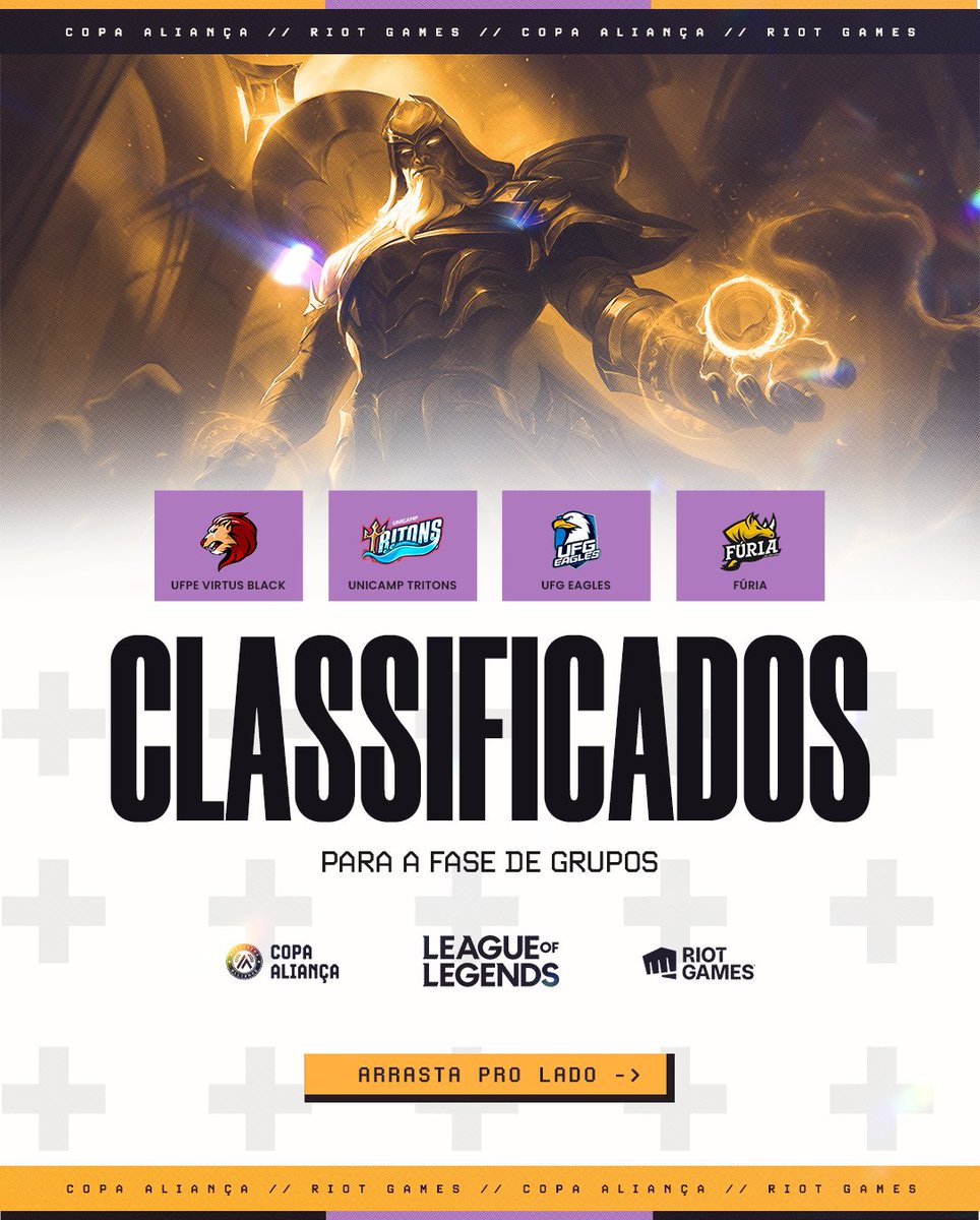 Copa Aliança (@copaaliancagg) on Twitter photo 🔥 A CLASSIFICATÓRIA 2 da #CopaAliança 2025 de LoL rolou no fim de semana!
As 4 equipes que avançaram:
➡ <a href="/UFPEVirtus/">UFPE Virtus</a>
➡ <a href="/UnicampTritons/">Unicamp Tritons</a>
➡ <a href="/UFGEagles/">UFG Eagles Esports</a>
➡ <a href="/atleticafuriaxv/">Fúria</a>
Ainda temos +2 classificatórias vindo aí 👀
Nos vemos na fase de grupos! #LeagueOfLegends 🔥 A CLASSIFICATÓRIA 2 da #CopaAliança 2025 de LoL rolou no fim de semana!
As 4 equipes que avançaram:
➡ <a href="/UFPEVirtus/">UFPE Virtus</a>
➡ <a href="/UnicampTritons/">Unicamp Tritons</a>
➡ <a href="/UFGEagles/">UFG Eagles Esports</a>
➡ <a href="/atleticafuriaxv/">Fúria</a>
Ainda temos +2 classificatórias vindo aí 👀
Nos vemos na fase de grupos! #LeagueOfLegends