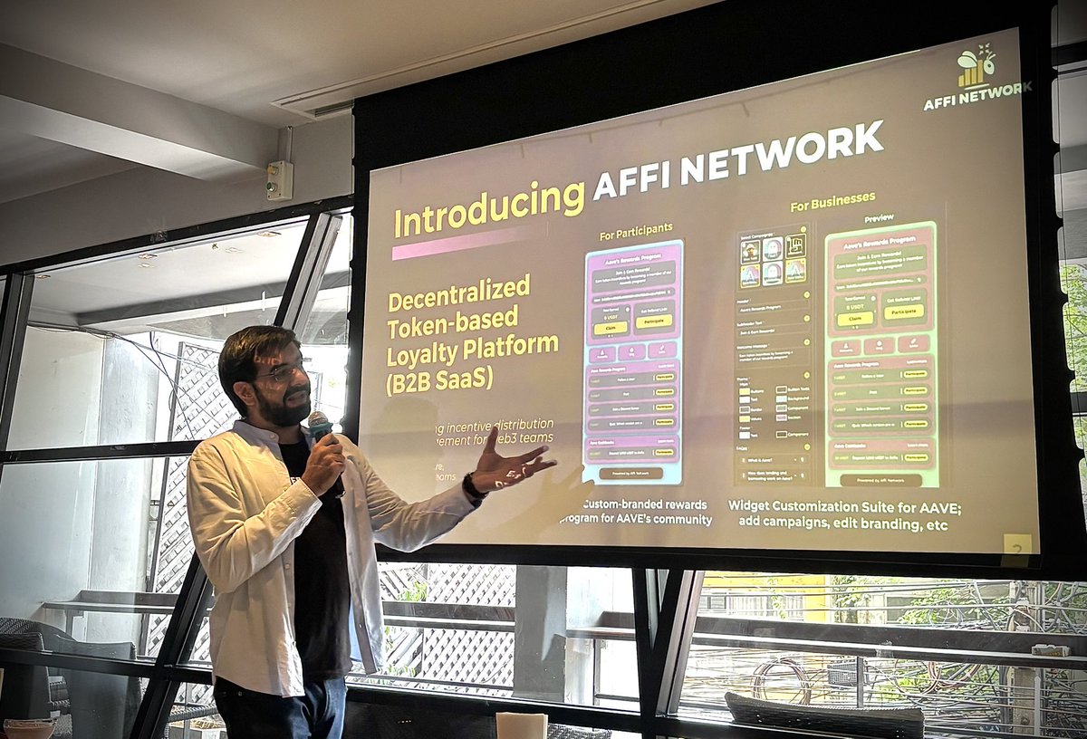 Shared <a href="/Affi_Network/">Affi Network</a>’s latest progress with <a href="/DablClub/">Dabl Club</a> &amp; <a href="/0xPolygon/">Polygon</a> Guild Bangkok!

With me were in-person attendees (crypto founders/operators/investors) and virtual attendees (from Polygon and Ethereum).

~30% of in-person attendees approached me during and after the