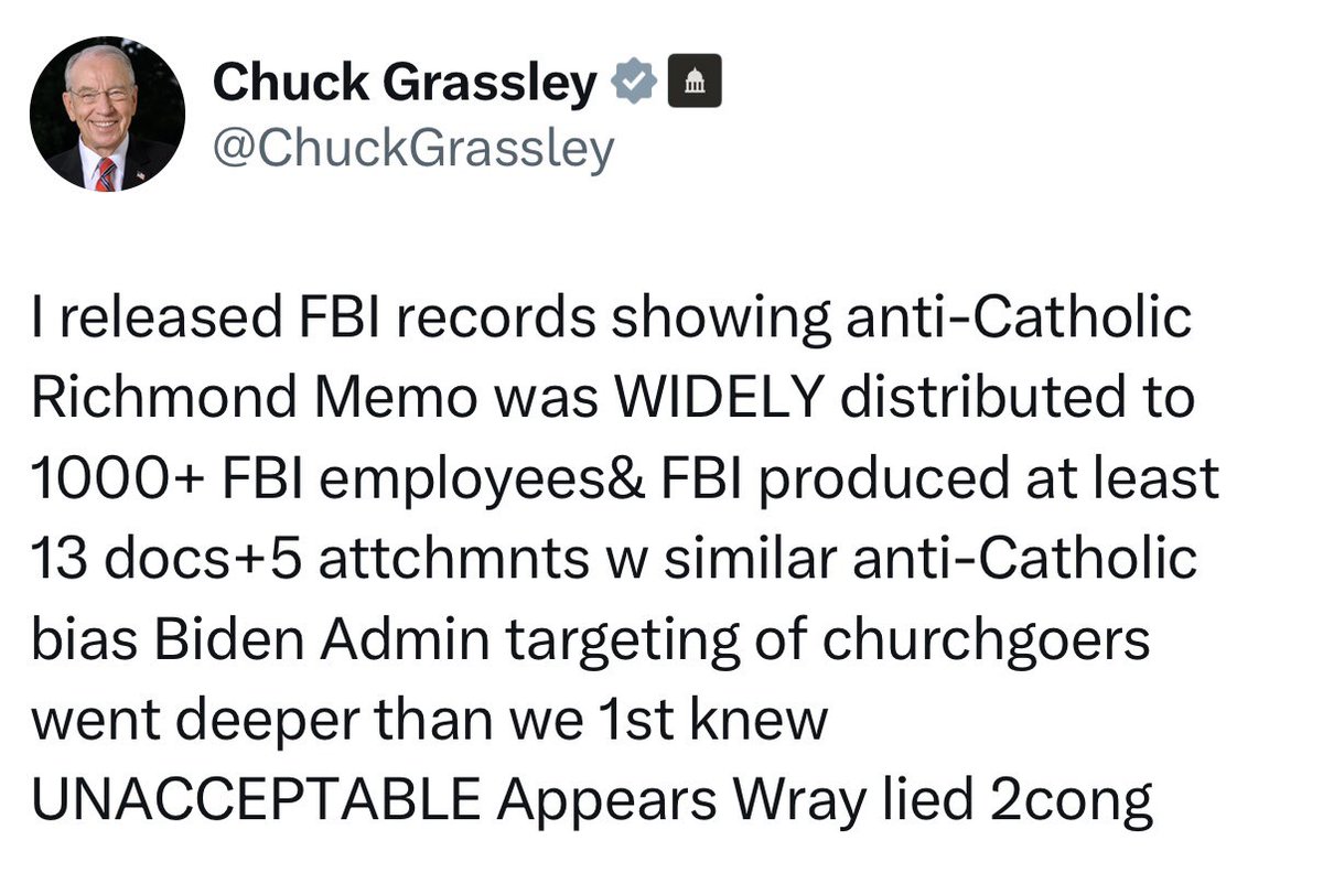 The FBI lied. 

The "Richmond Memo" targeting traditional Catholics was a lot worse than we thought. 

<a href="/FBIDirectorKash/">FBI Director Kash Patel</a> investigate this.