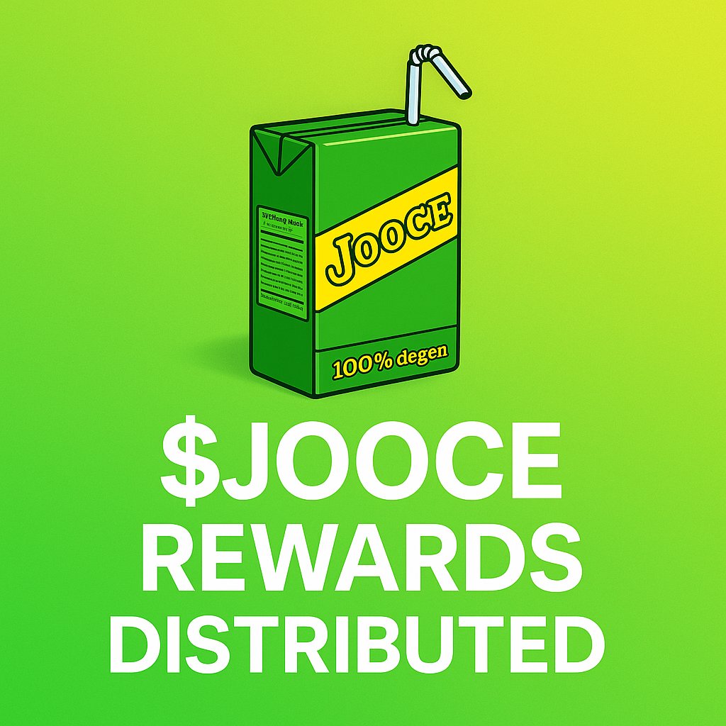 $JOOCE rewards have been distributed for this week.

Head to the JOOCE app and claim!