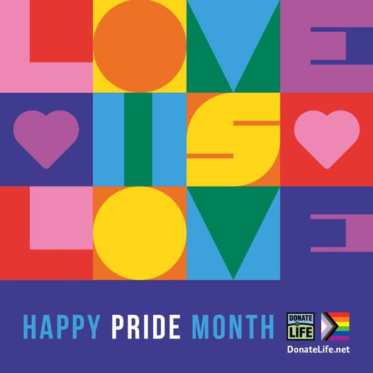 Happy Pride Month! 

Who you love doesn’t change your ability to save lives through organ donation. Spread pride, hope and love today — sign up to be a donor.  ❤️🧡💛💚💙💜

Learn more at donatelife.net/lgbtq-faq/.