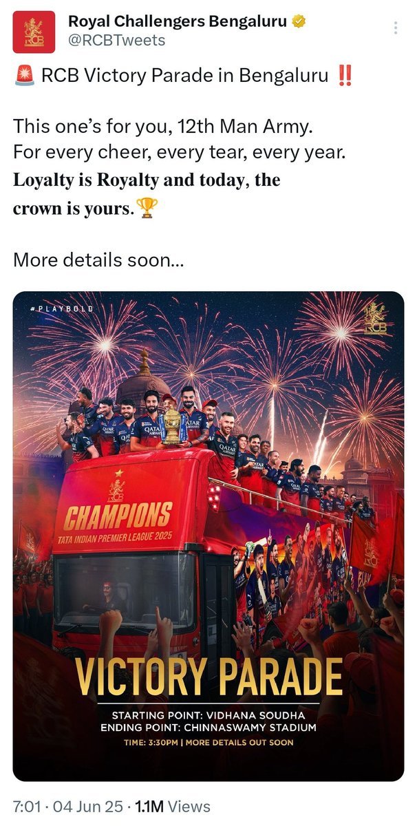 The franchise tweeted this at 7 am about "victory parade" with a picture of bus ,but yaa franchise is not to be blamed 🙏🏼