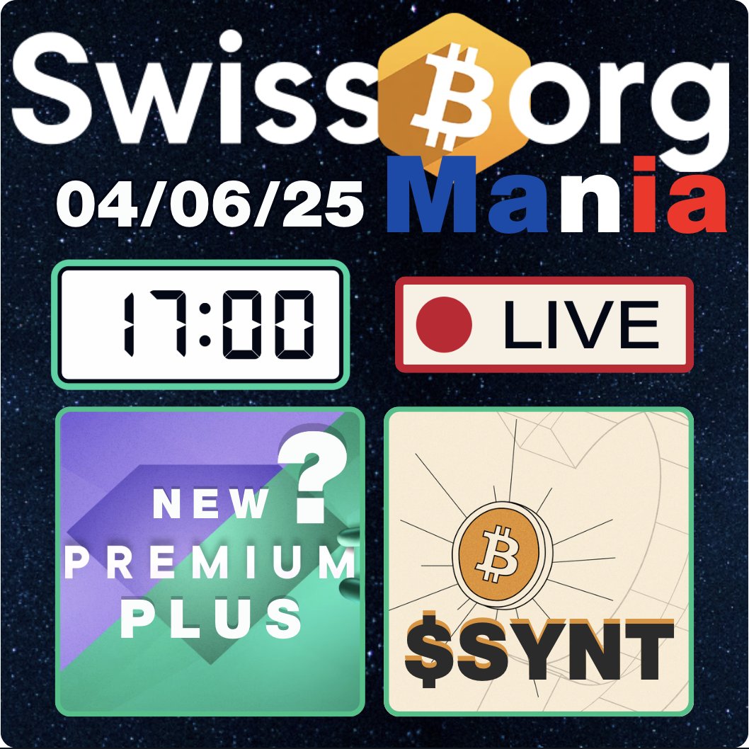 SwissBorgMania ๐๐ ($BORG ๐ $GNET ๐งก $XBG ๐ฎ) (@swissborgmania) on Twitter photo L'actualitรฉ en ๐ซ๐ท de #SwissBorg et son รฉcosystรจme ร 17h !
- Recap de Mai
- #BORG pour tous
- $BORG Governance => New Premium / Rewards
- Last news SB Carte
- <a href="/GalacticaNet/">Galactica.com</a> $GNET migre sur Orbit
- UseCase de #GNET => $SYNT de <a href="/syntetika_io/">SYNTETIKA</a>
- <a href="/XBorgHQ/">XBorg</a> #XBG
youtube.com/live/Q9-yIr9RSโฆ L'actualitรฉ en ๐ซ๐ท de #SwissBorg et son รฉcosystรจme ร 17h !
- Recap de Mai
- #BORG pour tous
- $BORG Governance => New Premium / Rewards
- Last news SB Carte
- <a href="/GalacticaNet/">Galactica.com</a> $GNET migre sur Orbit
- UseCase de #GNET => $SYNT de <a href="/syntetika_io/">SYNTETIKA</a>
- <a href="/XBorgHQ/">XBorg</a> #XBG
youtube.com/live/Q9-yIr9RSโฆ