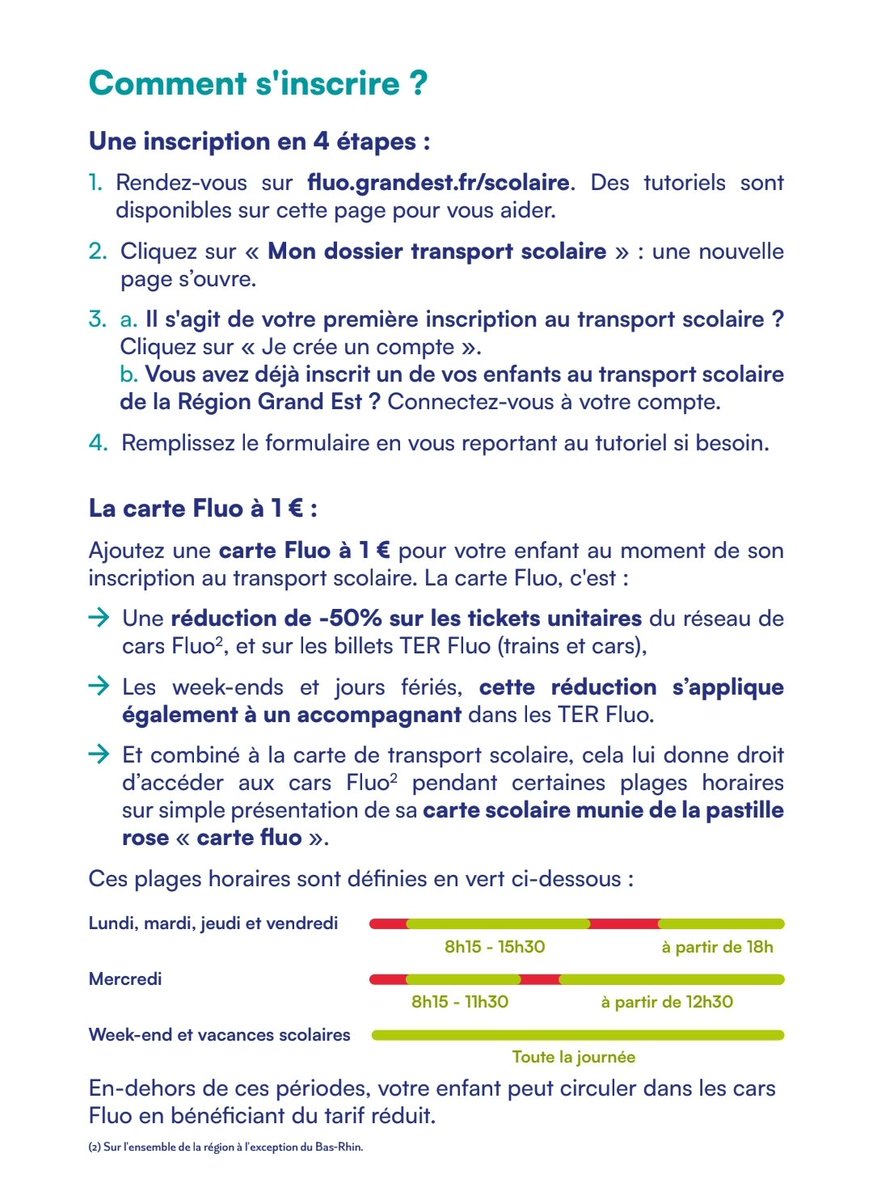A compter du 5 juin 2025, les inscriptions pour le transport scolaire, au titre de  l’année scolaire 2025/2026, seront accessibles depuis le site fluo.grandest.fr/scolaire.

<a href="/patriciabraun29/">Patricia Braun</a>
<a href="/CarolineLux1/">Caroline Lux</a>