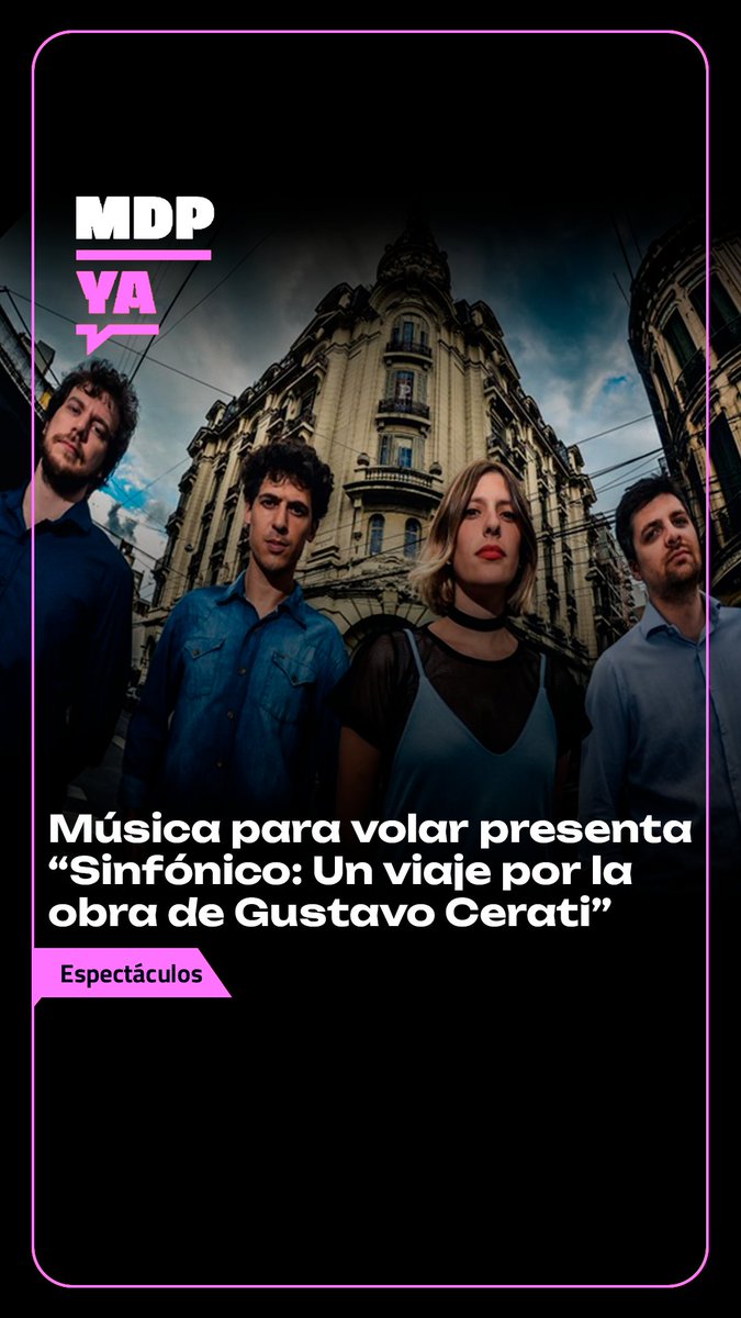 El grupo, reconocido por sus versiones que combinan el rock con arreglos originales para orquesta y coro, presentará un recorrido por la carrera del líder de Soda Stereo

MÁS INFO 👇🏼
mdpya.com.ar/musica-para-vo…