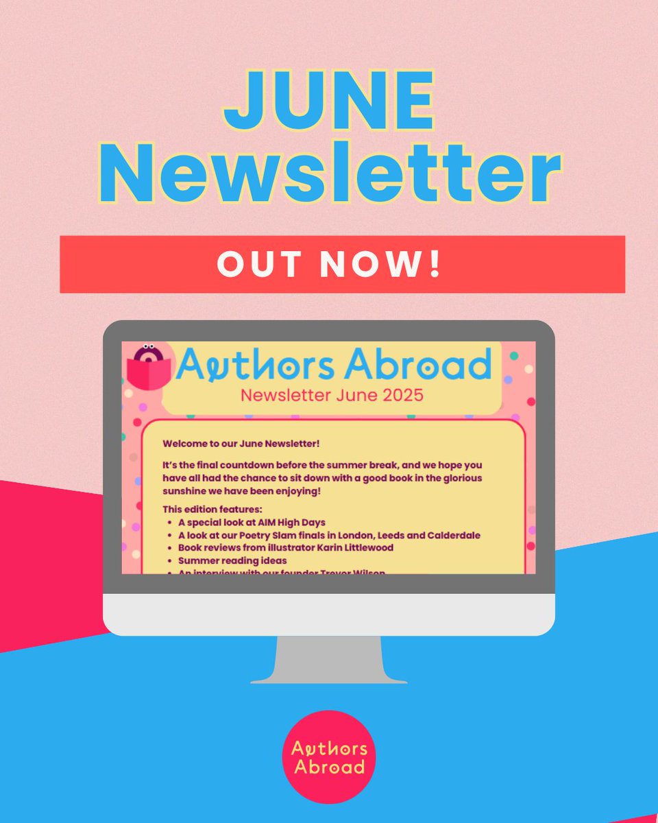 AuthorsAbroad_'s tweet image. The latest edition of our newsletter is out now!
Featuring...
🟣 Updates on AIM High Days
🟣 Reviews and results from #PoetrySlam finals
🟣 An interview with our founder Trevor Wilson
🟣 #BookReviews, #summerreading ideas and much more!
Read it now at bit.ly/AANewsJune25