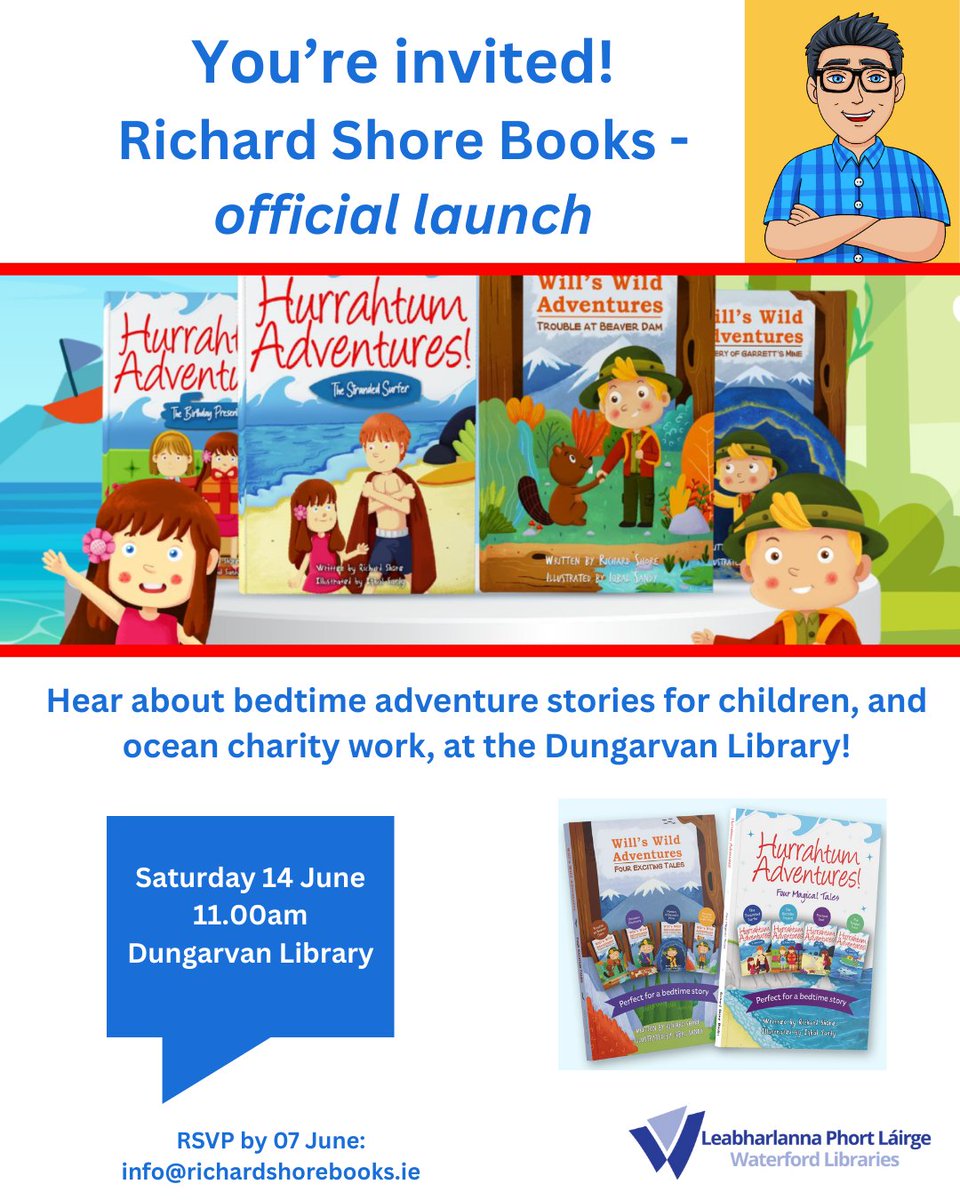 I’m launching my books Saturday 14 June 11.00am at the Dungarvan Library – and you’re invited!😍

I’ll talk about my stories, helping the oceans, and you could win a copy of each book.

Thanks to the Dungarvan Library for hosting the event – really appreciated!👏
<a href="/WaterfordLibs/">Waterford Libraries</a>