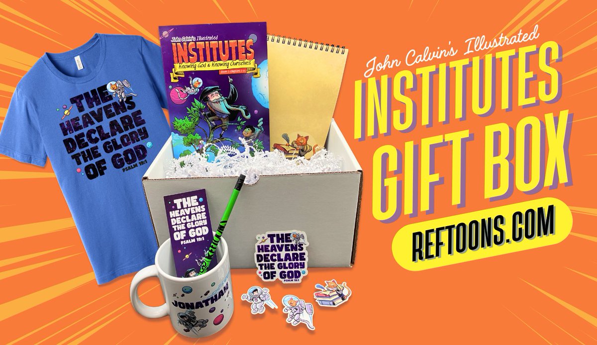 The perfect bundle for theology lovers, comic readers, and thoughtful gift-givers! reftoons.com/products/insti…
This curated gift box features John Calvin’s Illustrated Institutes: Book 1—a beautifully illustrated, engaging adaptation of Calvin’s classic work. Alongside the book,