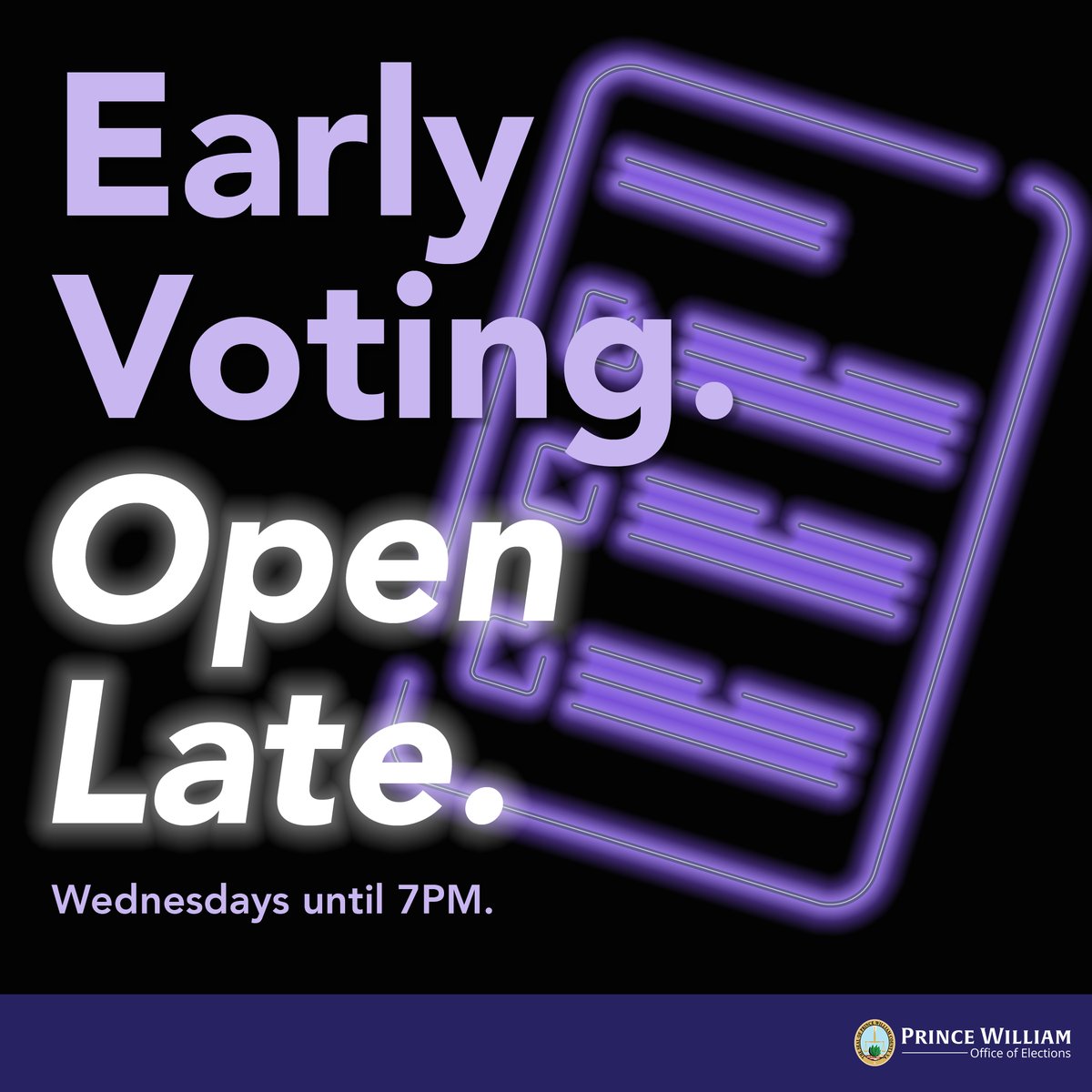 PWCVotes's tweet image. We have extended Early Voting hours at our main office tonight! Election officers are here to serve you until 7PM. Visit pwcvotes.org/earlyvoting for more information. #PWCVotes #PWCVotesEarly