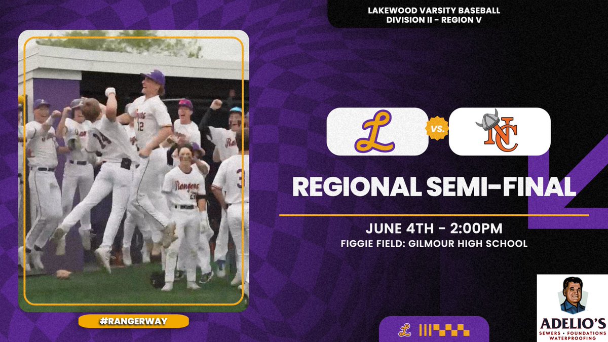LHS Rangers Baseball (@lkwd_baseball) on Twitter photo ⚾️REGIONAL SEMI-FINAL🎟️
🏆Lakewood vs <a href="/hoover_vikings/">Hoover Vikings Baseball</a>
🏟️Figgie Field at Gilmour HS
⚾️First Pitch: 2pm
🎟️Tickets: OHSAA.org/tickets
Search: Lakewood
Hope to see Ranger Nation out in full force to support this group!
#RangerWay ⚾️REGIONAL SEMI-FINAL🎟️
🏆Lakewood vs <a href="/hoover_vikings/">Hoover Vikings Baseball</a>
🏟️Figgie Field at Gilmour HS
⚾️First Pitch: 2pm
🎟️Tickets: OHSAA.org/tickets
Search: Lakewood
Hope to see Ranger Nation out in full force to support this group!
#RangerWay