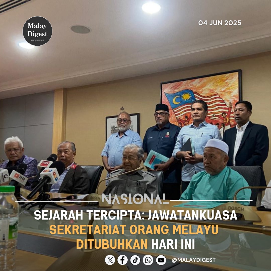 PUTRAJAYA, 4 JUN: Satu gerakan dikenali sebagai Jawatankuasa Sekretariat Orang Melayu ditubuhkan bagi menyatukan bangsa Melayu di bawah satu payung besar.

Negarawan, Tun Dr. Mahathir Mohamad, berkata, inisiatif itu sebagai langkah untuk mengembalikan kekuatan politik dan