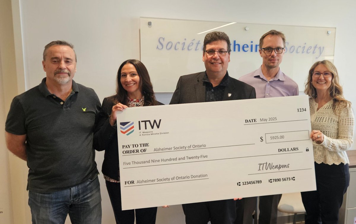 We’re proud to support the Alzheimer Society of Ontario—our client since 2017—with a team-led donation, recognizing the vital work they do for people living with dementia.

It’s an honour to stand beside the organizations we serve—both in IT and beyond. 💙
#ITWcares #MSP
