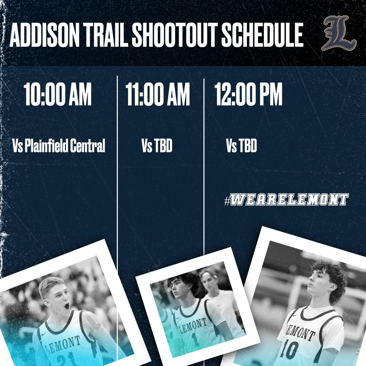 Lemont Basketball (@lemontbasketba1) on Twitter photo Schedule for Addison Trail Shootout
ποΈThursday 6/5
πAddison Trail HS
#WeAreLemont <a href="/LHS210Athletics/">Lemont Athletics</a> Schedule for Addison Trail Shootout
ποΈThursday 6/5
πAddison Trail HS
#WeAreLemont <a href="/LHS210Athletics/">Lemont Athletics</a>