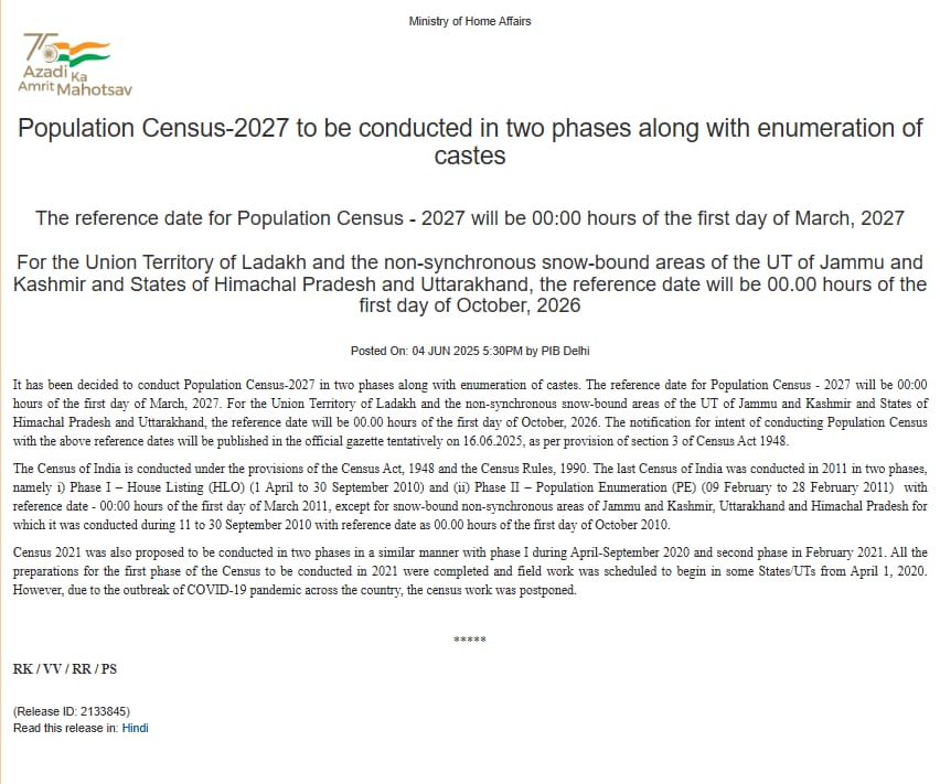 Caste Census in 2027? It’s not a delay, it’s a calculated choreography and deliberately pushed just far enough to dodge the Mandal tide before 2029, yet timed perfectly to script pre-election headlines.

Let’s be clear: This is not about logistics. It’s about avoiding politically