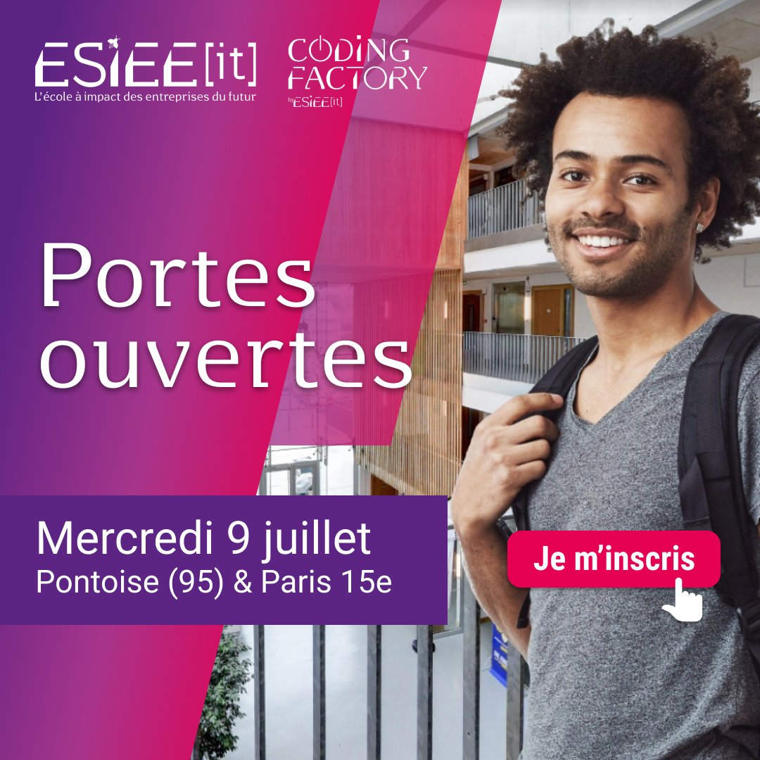 CodingEsieeIT's tweet image. Coding Factory : L&apos;école de code du numérique responsable !

Développeur, Scrum Master, Product Owner, expert en VR... La Coding Factory te forme aux métiers innovants du numérique.

Rejoins-nous le mercredi 9 juillet pour nos portes ouvertes !

#Etudes #IT #Paris #Pontoise