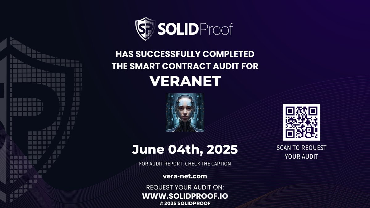 SolidProof.io Daily (@solidproof_news) on Twitter photo We have finished the smart contract audit process for <a href="/VERA_NET0/">VeraNet</a>π‘οΈ
π·Check our findings and security score here:
app.solidproof.io/projects/veranβ¦
Need a Smart contract audit, KYC or development support? Send us a message, our sales team will gladly make a customized offer for you! We have finished the smart contract audit process for <a href="/VERA_NET0/">VeraNet</a>π‘οΈ
π·Check our findings and security score here:
app.solidproof.io/projects/veranβ¦
Need a Smart contract audit, KYC or development support? Send us a message, our sales team will gladly make a customized offer for you!