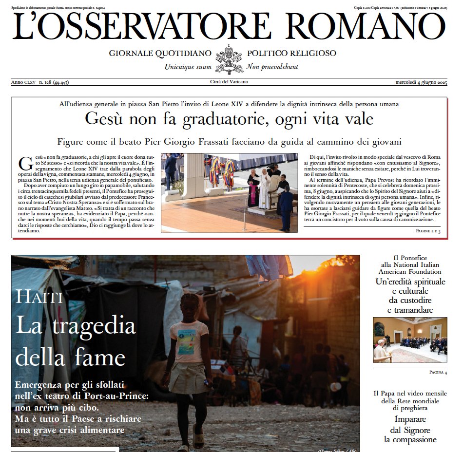 #PrimaPagina 
#Haiti, La tragedia della fame
Emergenza per gli sfollati nell’ex teatro di Port-au-Prince: non arriva più cibo. Ma è tutto il Paese a rischiare una grave crisi alimentare
osservatoreromano.va/it/news/2025-0…