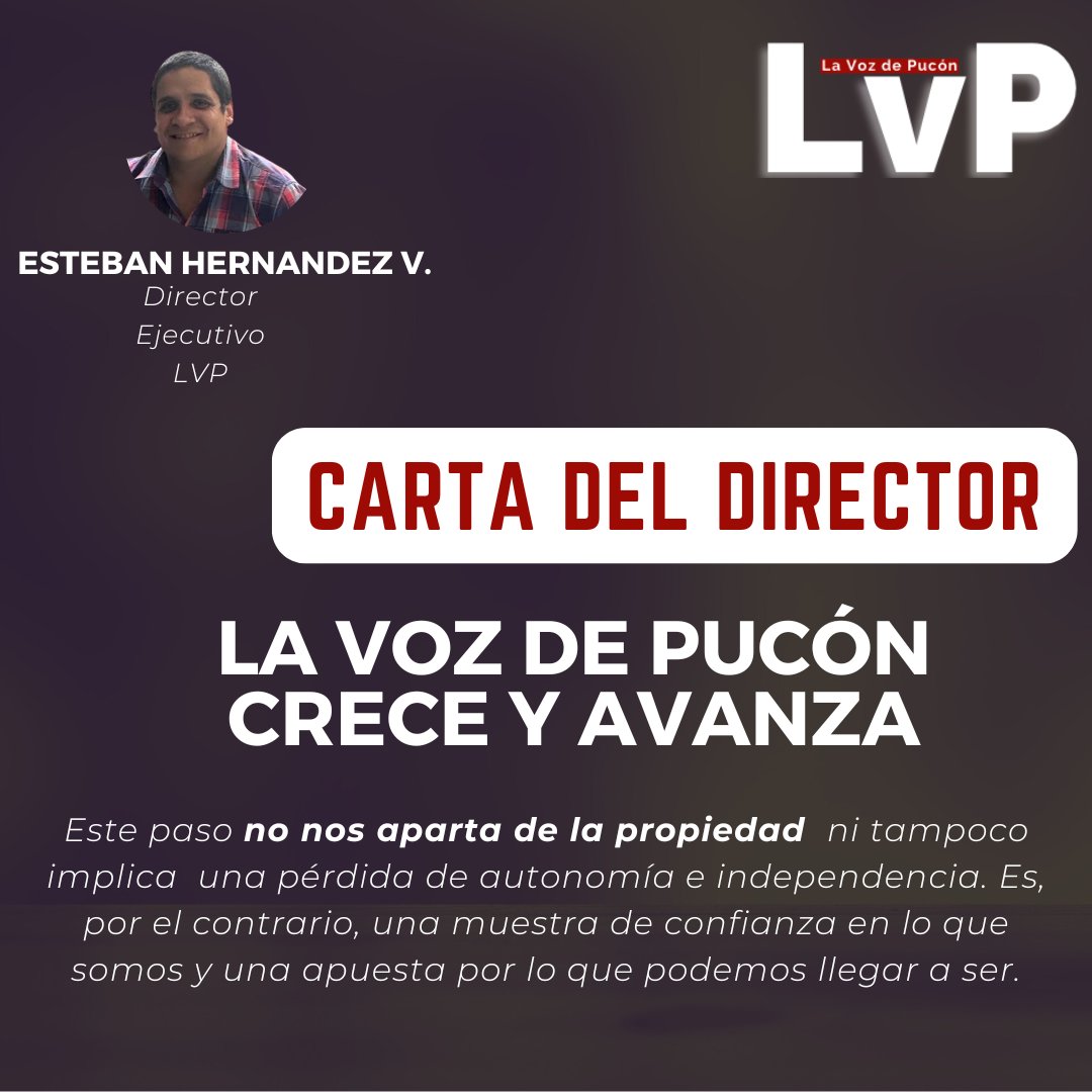 #CartaDelDirector <a href="/LaVozDePucon/">La voz de Pucon</a> crece y avanza lavozdepucon.cl/2025/06/04/la-…