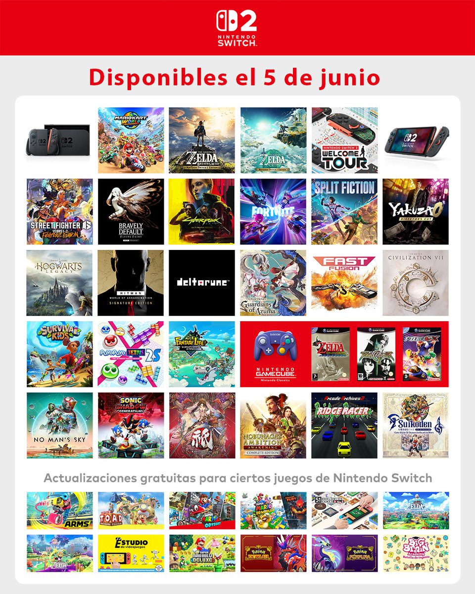 ¡Aquí están todos los títulos a los que podrás jugar desde el primer día en #NintendoSwitch2! ¿A cuáles les tienes más ganas?