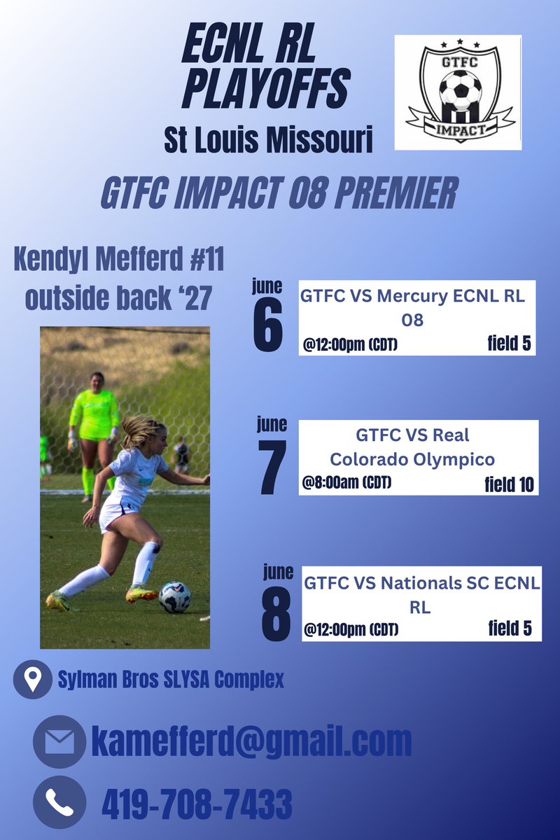 Kendyl Mefferd (@kendyl_mefferd) on Twitter photo Playoffs is right around the corner! Looking forward to great competition and some fun with my team! Come check us out‼️⚽️
<a href="/ImYouthSoccer/">ECNL/GA/Recruiting/College Soccer</a> <a href="/ImCollegeSoccer/">College Soccer Truth ™</a> <a href="/ECNLgirls/">ECNL Girls</a> Playoffs is right around the corner! Looking forward to great competition and some fun with my team! Come check us out‼️⚽️
<a href="/ImYouthSoccer/">ECNL/GA/Recruiting/College Soccer</a> <a href="/ImCollegeSoccer/">College Soccer Truth ™</a> <a href="/ECNLgirls/">ECNL Girls</a>