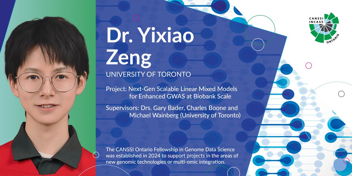 CANSSI Ontario (@canssiontario) on Twitter photo Dr. Yixiao Zeng receives the 2025 <a href="/CANSSIOntario/">CANSSI Ontario</a> Postdoctoral Fellowship in Genome Data Science.
Supervisors:
Dr. Gary Bader <a href="/garybader1/">Gary Bader</a> <a href="/DonnellyCentre/">Donnelly Centre</a>
Dr. Charles Boone <a href="/DonnellyCentre/">Donnelly Centre</a>
Dr. Michael Wainberg <a href="/michaelwainberg/">Michael Wainberg</a> <a href="/UofTPsych/">UofTPsychiatry</a>
ℹ️ Learn More: bit.ly/4kudEZi Dr. Yixiao Zeng receives the 2025 <a href="/CANSSIOntario/">CANSSI Ontario</a> Postdoctoral Fellowship in Genome Data Science.
Supervisors:
Dr. Gary Bader <a href="/garybader1/">Gary Bader</a> <a href="/DonnellyCentre/">Donnelly Centre</a>
Dr. Charles Boone <a href="/DonnellyCentre/">Donnelly Centre</a>
Dr. Michael Wainberg <a href="/michaelwainberg/">Michael Wainberg</a> <a href="/UofTPsych/">UofTPsychiatry</a>
ℹ️ Learn More: bit.ly/4kudEZi