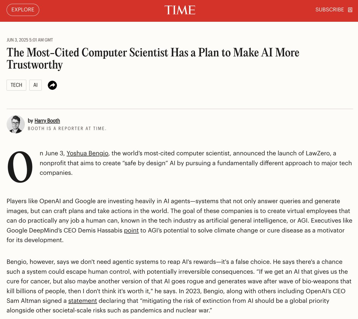 ControlAI (@ai_ctrl) on Twitter photo "If we get an AI that gives us the cure for cancer, but also maybe another version of that AI goes rogue and generates wave after wave of bio-weapons that kill billions of people, then I don't think it's worth it"
— <a href="/Yoshua_Bengio/">Yoshua Bengio</a>
Bengio argues that we don't need agentic AIs to "If we get an AI that gives us the cure for cancer, but also maybe another version of that AI goes rogue and generates wave after wave of bio-weapons that kill billions of people, then I don't think it's worth it"
— <a href="/Yoshua_Bengio/">Yoshua Bengio</a>
Bengio argues that we don't need agentic AIs to