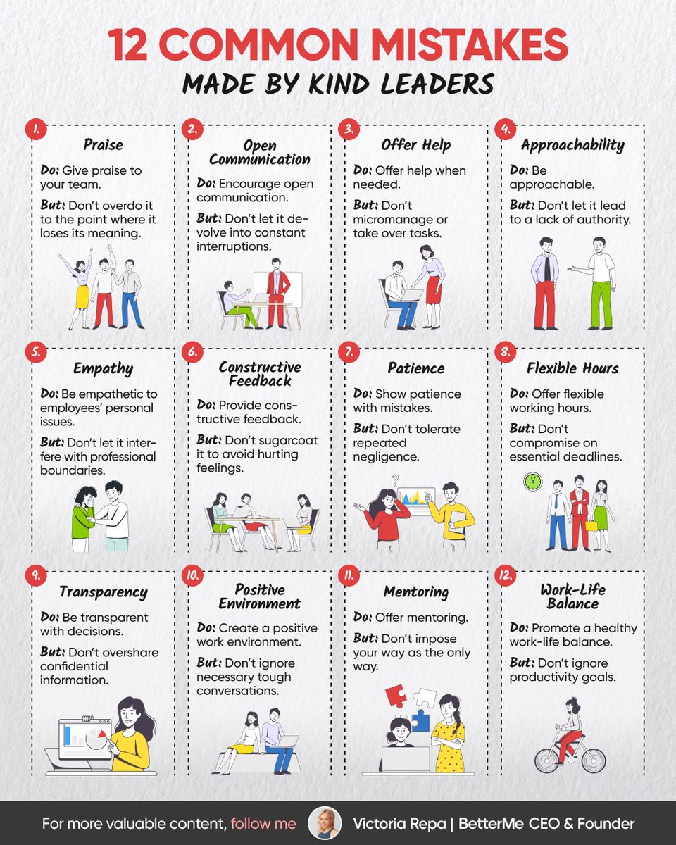 #1 Mistake of Great Leaders:

Being kind without boundaries.

12 acts of kindness to practice with caution: 👇