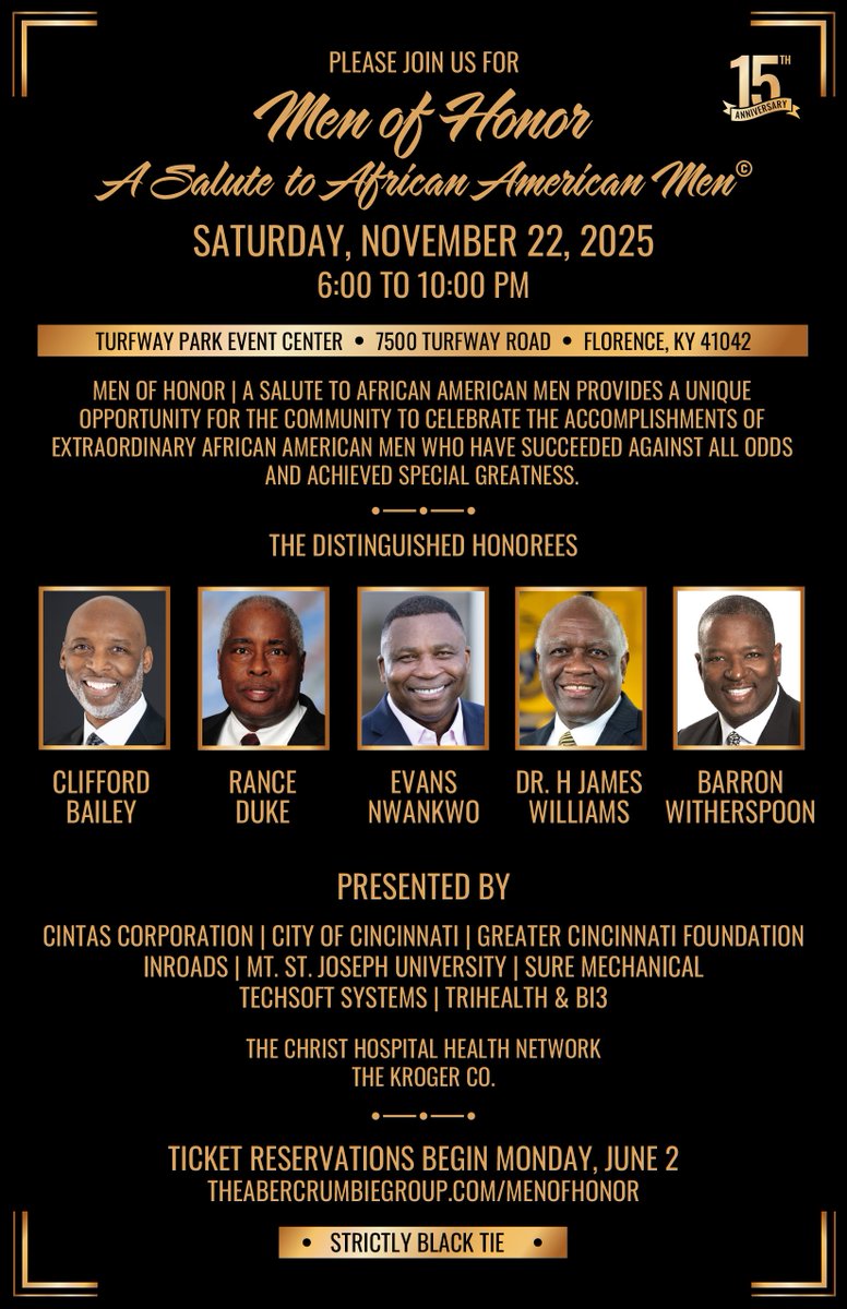 Congratulations to the 15th Annual Men of Honor distinguished honorees, including Bethesda Inc. &amp; bi3 Fund Board Member Rance Duke! 

Learn more and purchase your tickets:
theabercrumbiegroup.com/menofhonor