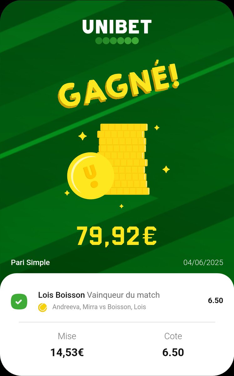 Les bets Ligue des Champions bien rentabilisés! #RolandGarros <a href="/UnibetFrance/">Unibet France 🔞</a>