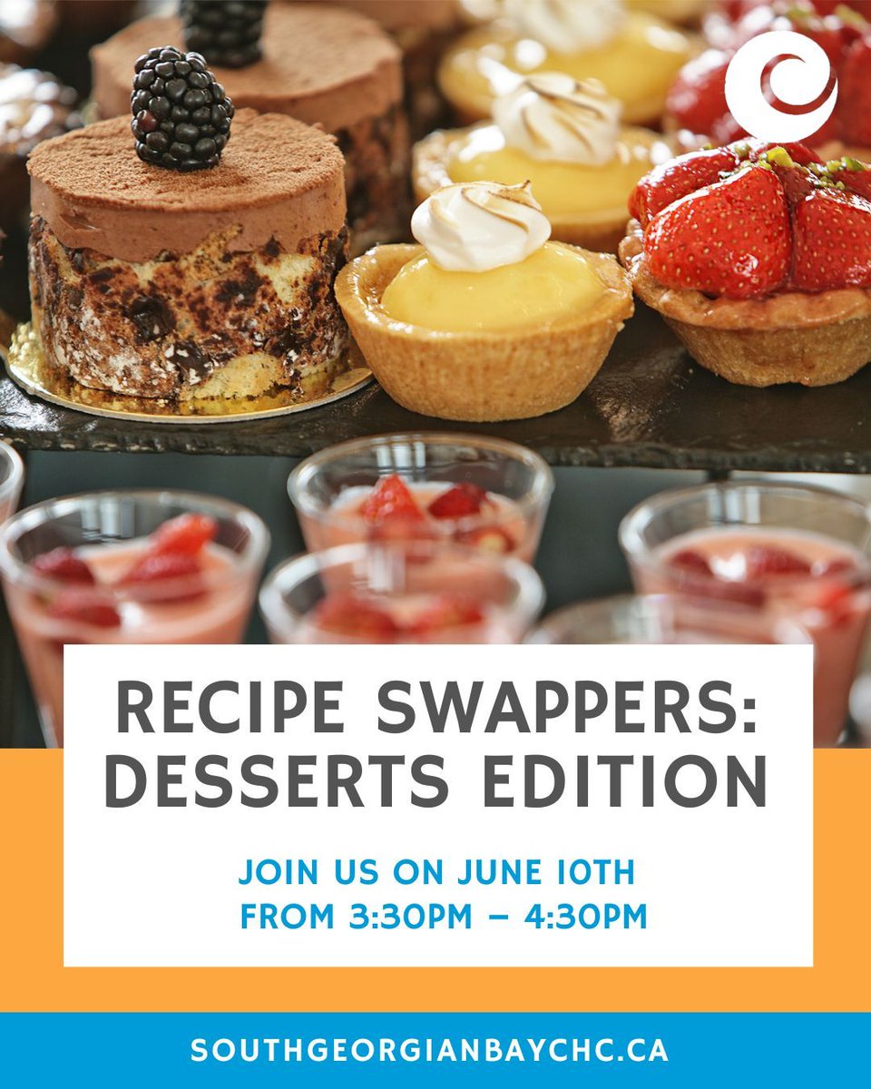 SGB_CHC's tweet photo. 🍪 Love to cook? Got a sweet tooth?
Join us for Recipe Swappers — our monthly recipe swap club where food brings people together!
📅 Tuesday, June 10, 2025
🕞 3:30pm – 4:30pm
📍 South Georgian Bay CHC
🔗 Register here: https://t.co/SXti7vmDxW
#RecipeSwap #CommunityCooking https://t.co/OwT4Wt2BsO