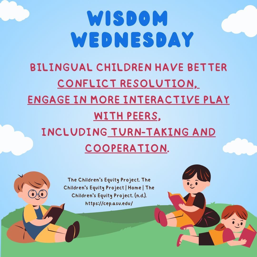 🧠🎯 Wisdom Wednesday 🎯🧠

Bilingual kids don’t just speak two languages—they also shine in conflict resolution and interactive play!

Their ability to switch perspectives and communicate effectively helps them build stronger relationships and solve problems with empathy.
#Texas