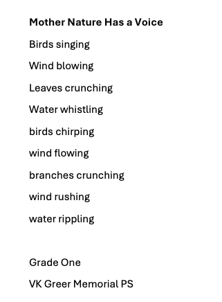 🎉 Congratulations to the winners of our If Nature Had a Voice campaign! 🎉

We were blown away by the creativity and heart in every entry, and we’re thrilled to announce this year’s student winners:

🌎 Grade 2 - VK Greer Memorial PS
Teacher: Mrs. Humphrey 
An inspiring message