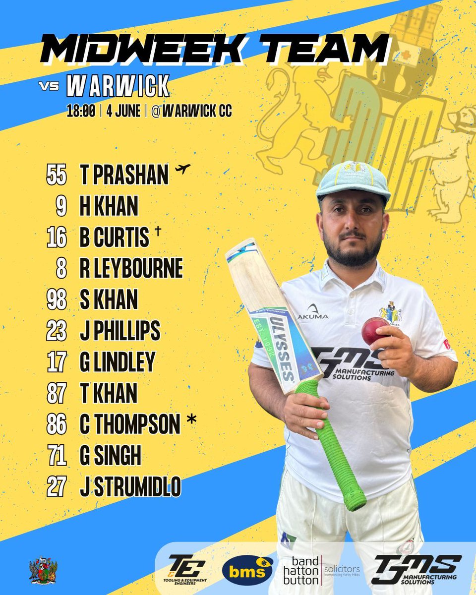 Our midweek team return to action this evening! 🏏 👊 

#PUS