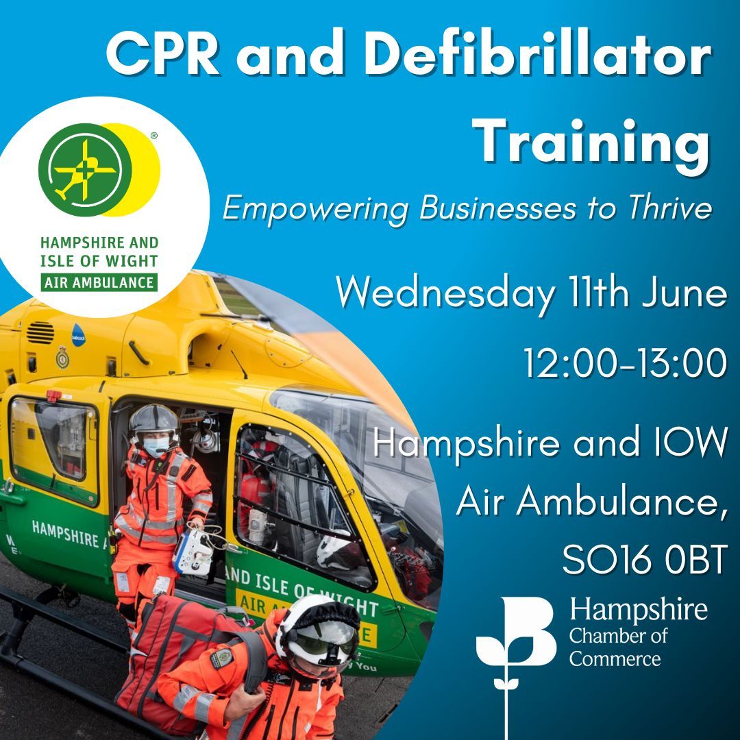 Cardiac arrest can happen anywhere, anytime – but you can make a difference.

Thanks to Hampshire and Isle of Wight Air Ambulance, we're offering FREE training for our Members only.

buff.ly/3XJp18F 

#LearnCPR #LifeSavingSkills #HampshireChamber