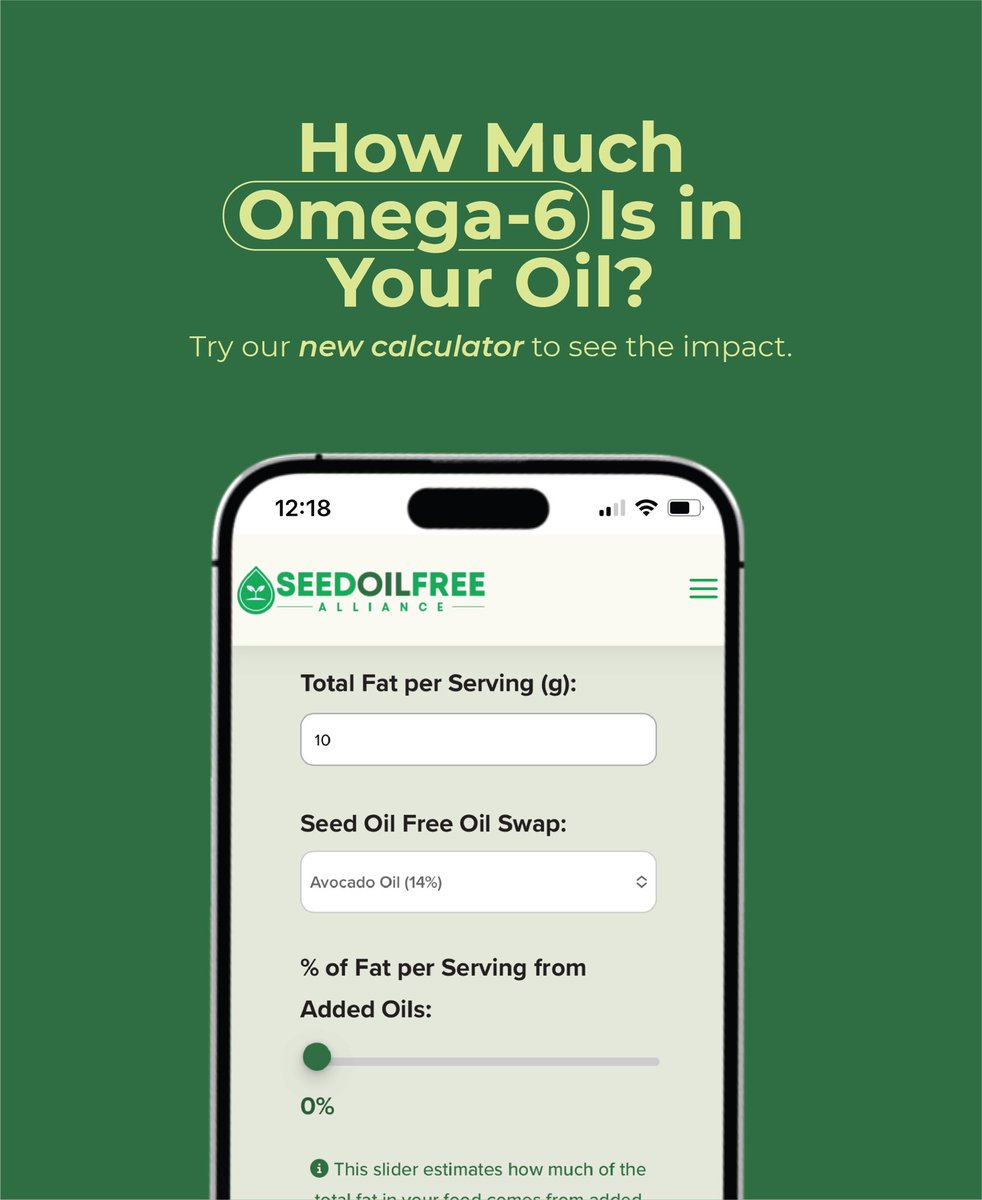 Check out our Omega-6 Calculator! One of the biggest reasons consumers are cutting back on seed oils is to reduce their intake of omega-6 fatty acids—which are often consumed in excess through common seed oils. 

Our new Omega-6 Calculator is a simple, interactive tool that lets
