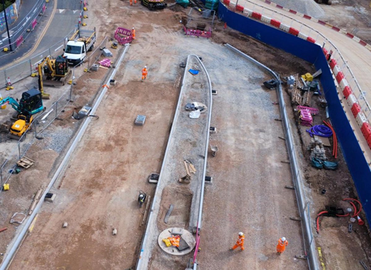 This week over on the Birmingham Eastside Extension, kerbing and paving work around the Switch &amp; Crossing and tram stop shelters outside of the Clayton Hotel reach ever closer to completion.