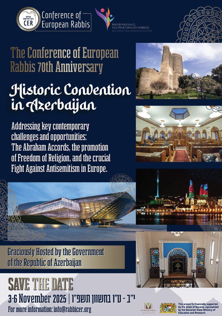BREAKING: This November the majority-Muslim #Azerbaijan will host the largest gathering of European rabbis, bringing together hundreds of Jewish religious leaders from across the continent. Key topics will be Abraham Accords, freedom of religion and fight against antisemitism.