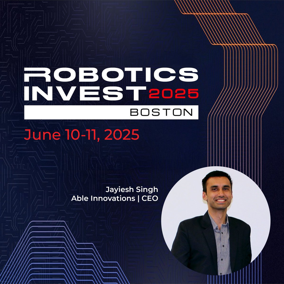 AbleInnovation's tweet image. Able Innovations is heading to Boston! Our CEO, Jay Singh, will be at #RoboticsInvest from June 10–11th.
If you're attending, let's connect! We are looking to network with investors and ecosystem experts.
#Tech #Robotics #Networking #Boston #SPHM #Conference #Investor