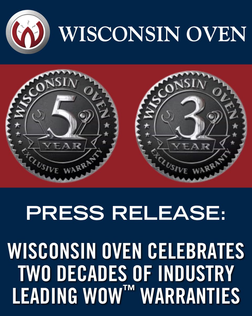 🎉 Celebrating 20 Years of WOW™!

For two decades, Wisconsin Oven’s Exclusive 3- and 5-Year WOW™ Warranty has set the gold standard for reliability and customer confidence in the industrial oven industry.

ow.ly/EFcJ50W3Imw