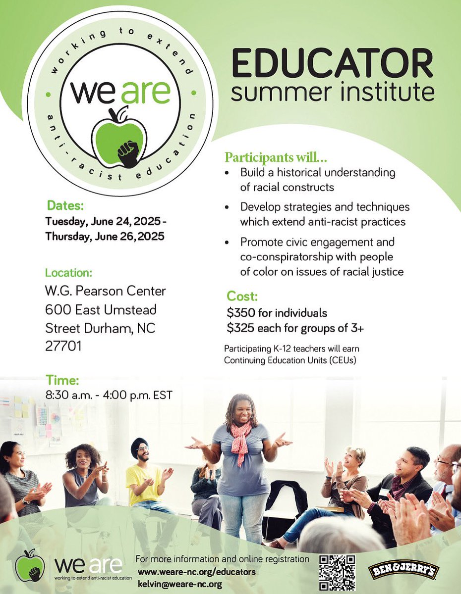 weare_org's tweet photo. Time is running out to register for this year’s Educator Summer Institute!  We are excited for you to join us June 24th - 26th at the W.G. Pearson Center!  Register now - https://t.co/e5A2HVaa76

#Durham #BullCity #AntiRacistEducation #WEARE https://t.co/oKn0prx5OI