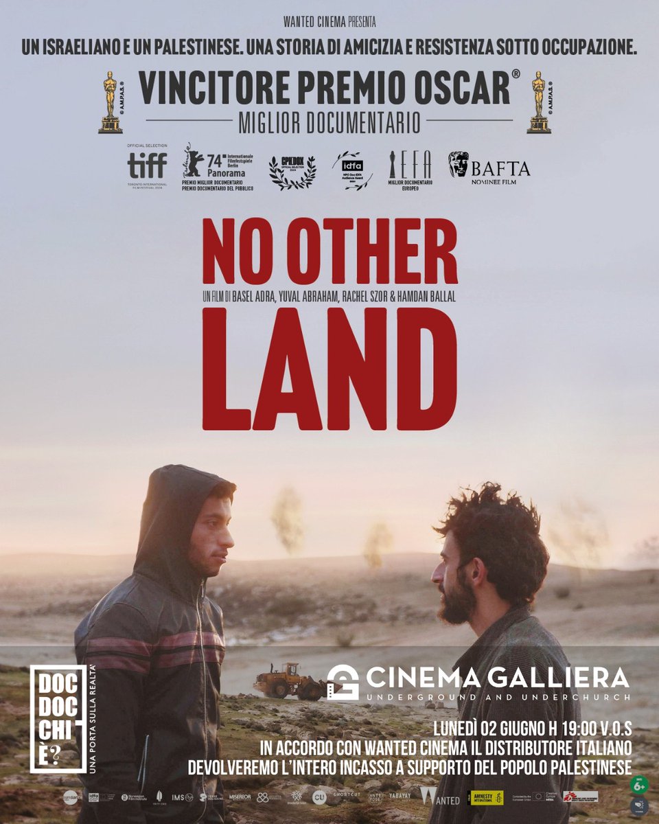 Il 2 giugno 2025, in collaborazione con il Cinema Teatro Galliera, l'intero in casso della proiezione del film "No Other Land" è stato devoluto a supporto del Popolo Palestinese.

Grazie al supporto che si crea al #cinema 

#NoOtherLand #palestina