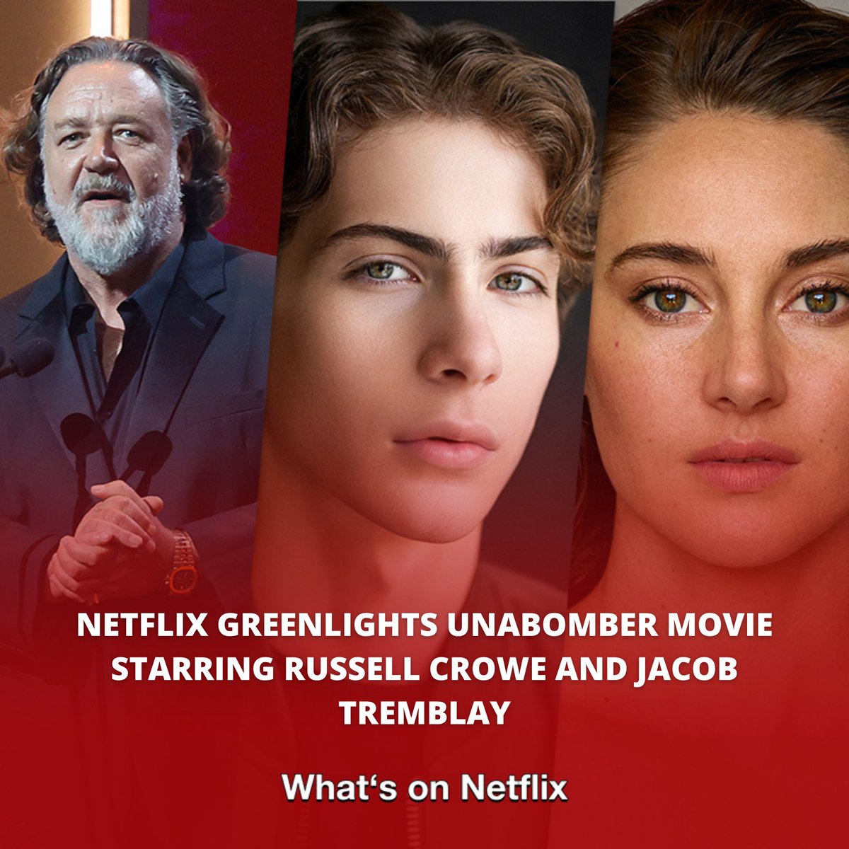 Big movie news! 

Russell Crowe, Jacob Tremblay,  Shailene Woodley, and Annabelle Wallis To Star In New Netflix Thriller: UNABOMB.

More details: whats-on-netflix.com/news/unabomb-n…